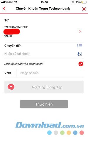 Chuyển tiền trong Techcombank