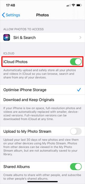 Tắt tính năng Tải ảnh lên iCloud