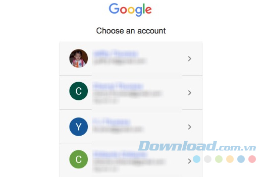Lựa chọn tài khoản Gmail