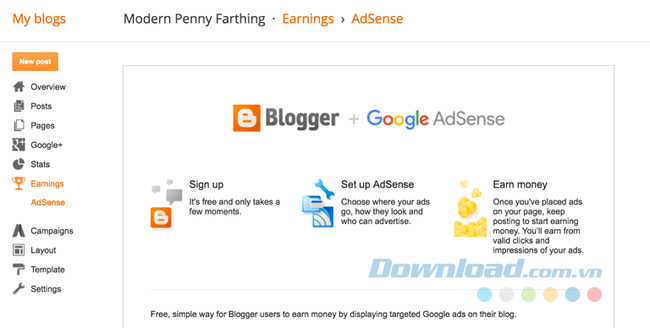 Liên kết tài khoản Adsense với tài khoản Blogger