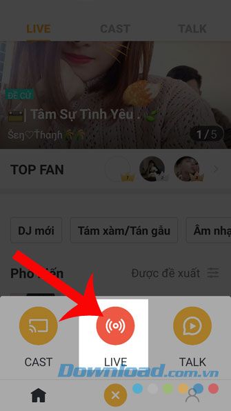 Chọn mục Phát trực tiếp