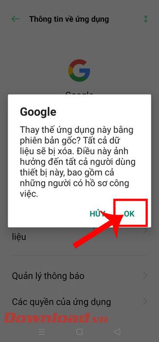 Bấm vào nút OK