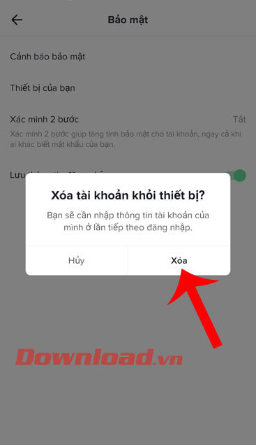 Chọn nút Xóa