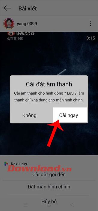 Chạm vào nút Cài đặt ngay