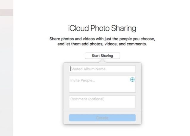 Màn hình chia sẻ ảnh trên iCloud