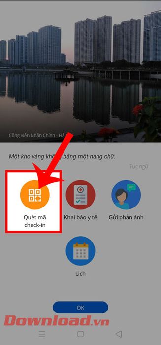 Chạm vào tùy chọn Quét mã check-in