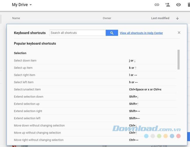 Danh sách phím tắt trên Google Drive