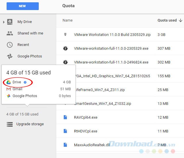 Dung lượng của Google Drive