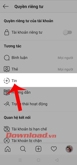 Chọn mục Tin