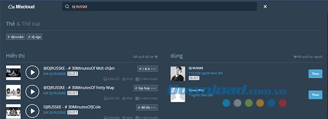 Tìm kiếm thành viên trên Mixcloud