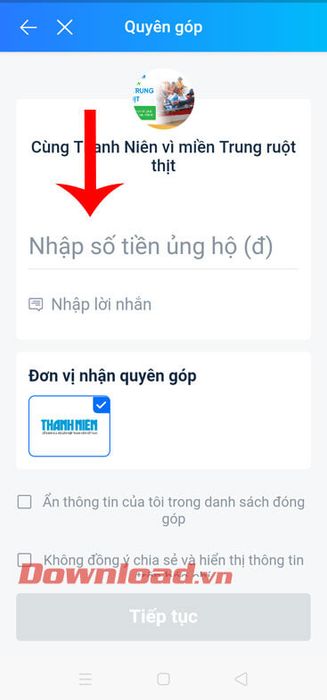 Nhập số tiền và lời nhắn