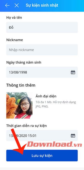 Chọn Lưu sự kiện