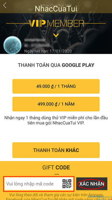 Nhập mã Code