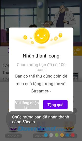 Hiển thị phần quà nhận được trên màn hình
