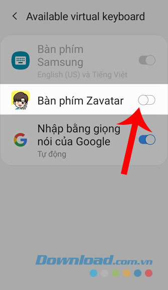 Bật công tắc tại mục Bàn phím Zavatar