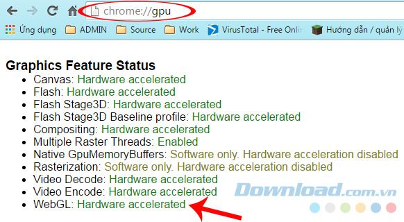 bật WebGL trên Chrome