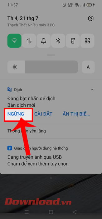 Nhấn nút Ngừng để kết thúc