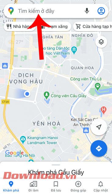 Chạm vào ô tìm kiếm