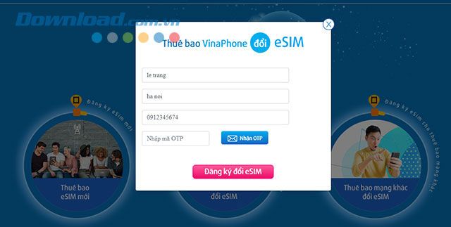 Nhập thông tin của thuê bao cần chuyển đổi sang eSIM