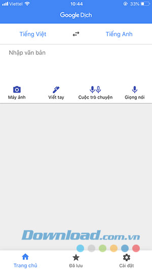 Trang chính của Google Dịch