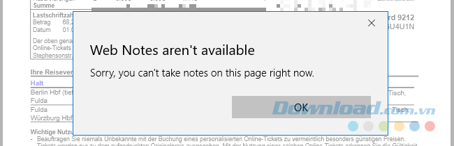 Tính năng Web Note không khả dụng