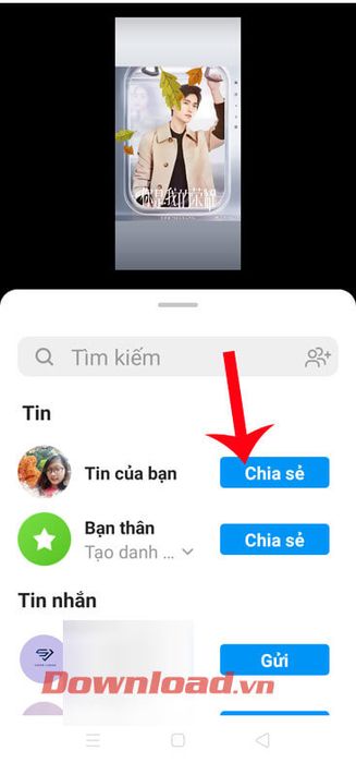 Nhấn vào nút Chia sẻ