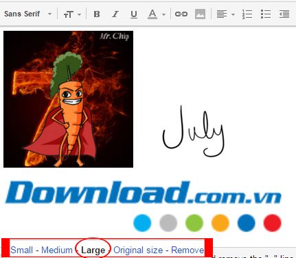 Điều chỉnh kích thước chữ ký ảnh Gmail