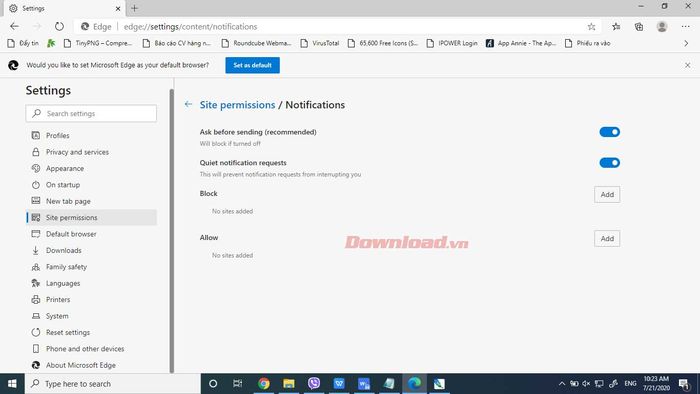 Gửi thông báo đẩy trên Trình duyệt Microsoft Edge