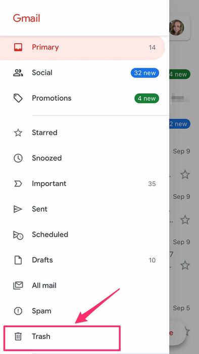 Trình đơn chính của Gmail