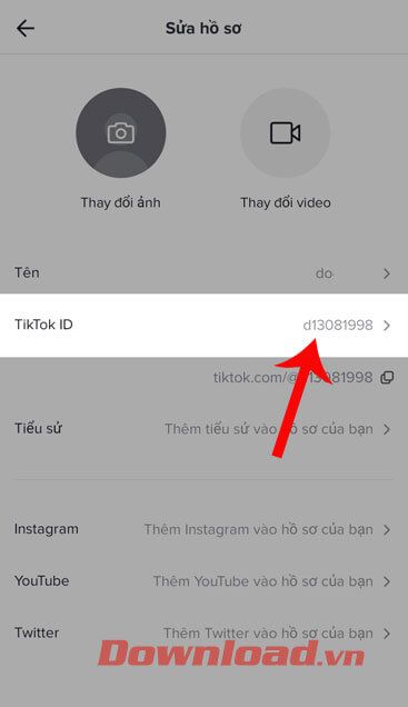 Chọn mục TikTok ID