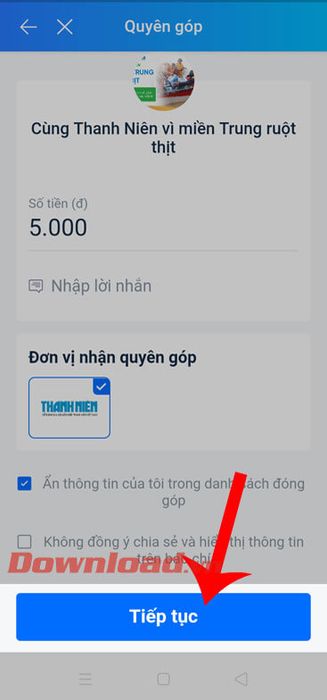 Chạm nút Tiếp tục