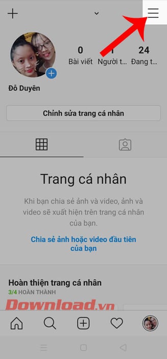 Nhấn vào biểu tượng ba dấu gạch ngang