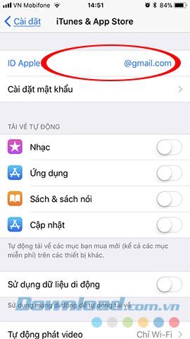 Nhấn vào tên tài khoản App Store