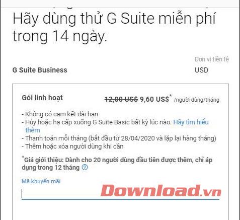 Chọn gói G Suite