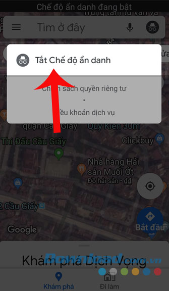 Chạm vào mục Tắt chế độ ẩn danh