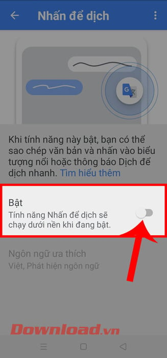 Bật công tắc Nhấn để dịch