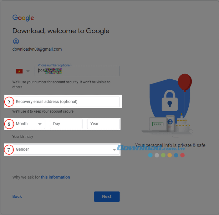 Đăng ký Gmail cần cung cấp thêm thông tin xác thực khác