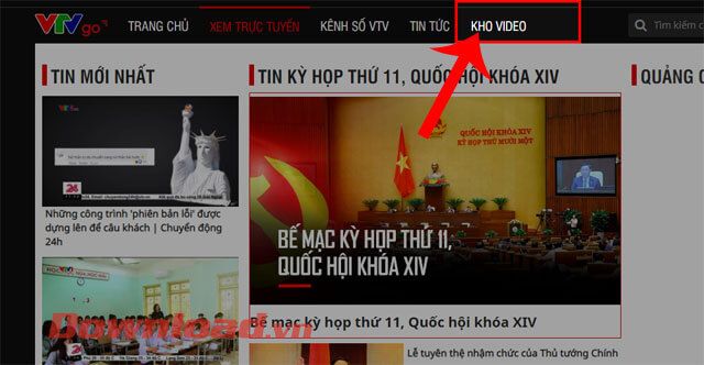 Click vào mục Kho video