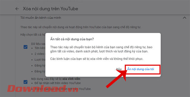 Click vào mục Ẩn nội dung của bạn