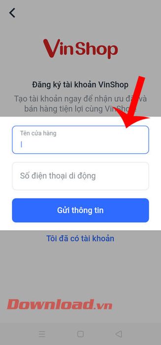 Nhập thông tin cửa hàng và số điện thoại