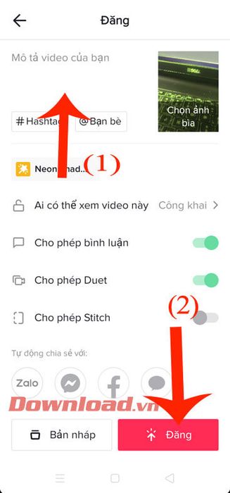 Viết phụ đề cho video và nhấn nút Đăng 