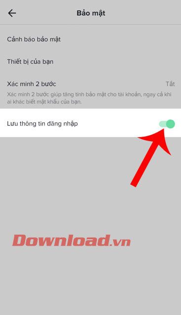 Di chuyển công tắc ở mục Lưu thông tin đăng nhập sang bên phải