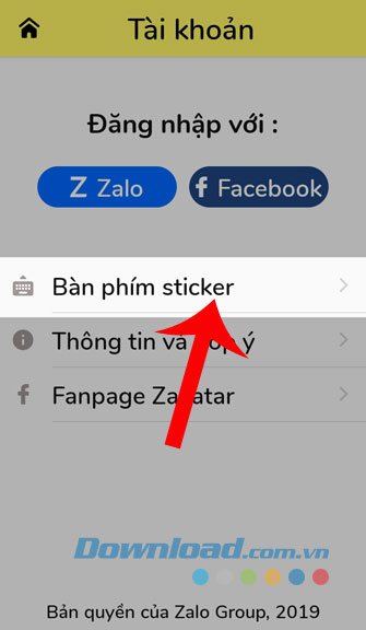 Chọn Bàn phím Sticker