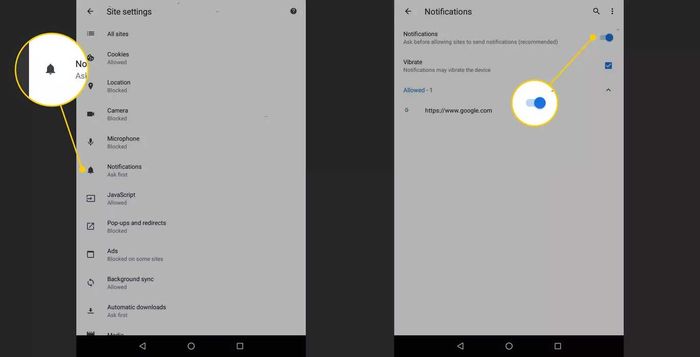 Bật cài đặt thông báo trên Chrome