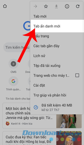 Chọn Tab ẩn danh mới