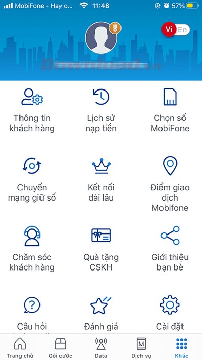 Các thiết lập khác trên Ứng dụng của Mobifone