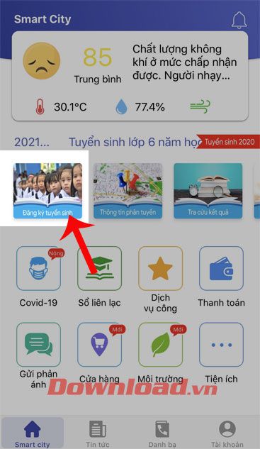 Click vào mục Đăng ký tham gia tuyển sinh