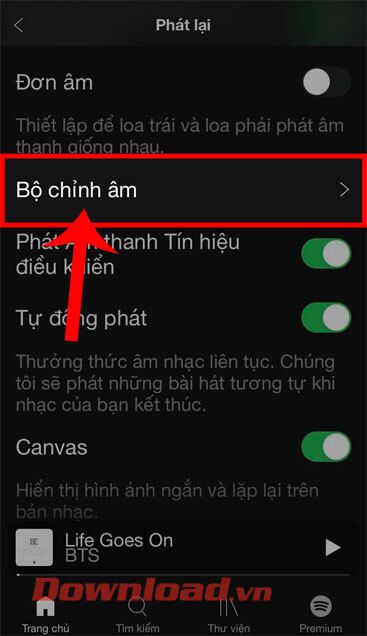 Chạm vào mục Bộ chỉnh âm