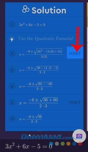 Lời giải cho bài toán và bấm nút Hint