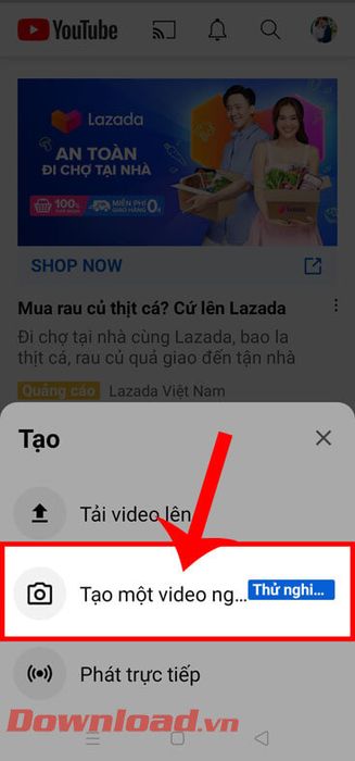 Nhấn vào phần Tạo video ngắn